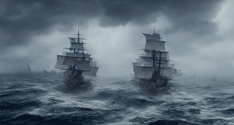 giant sailing battleship with ten sails, raging sea | Stable Diffusion ...