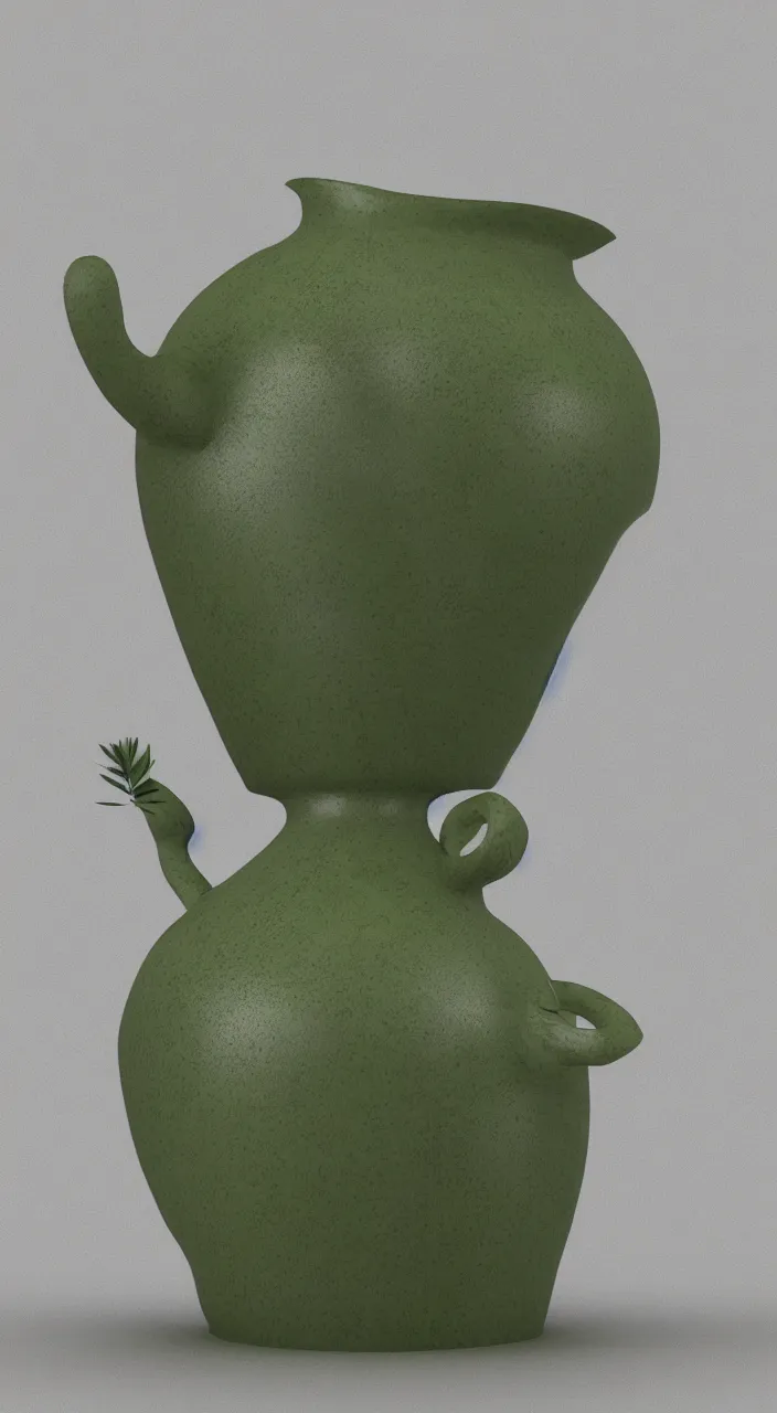 Prompt: a ceramic still distilling eucalyptus into green oil, amphora, vat, alchemical still, 3 d render, atmospheric