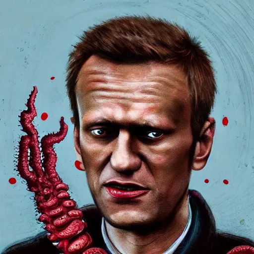 Image similar to navalny became bloody ugly lovecraftian degenerate abomination, photo - realistic, color image, 2 k, highly detailed, bodyhorror, occult art