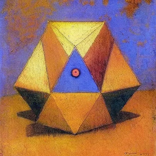 Prompt: The Platonic Solids by Odilon Redon (1883)