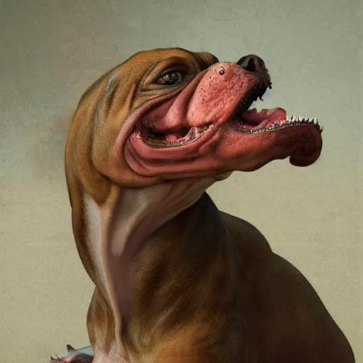 Image similar to piranha dog with 1 0 0 megabytes, by roberto ferri, by donatello, high complexity, trending on artstation,