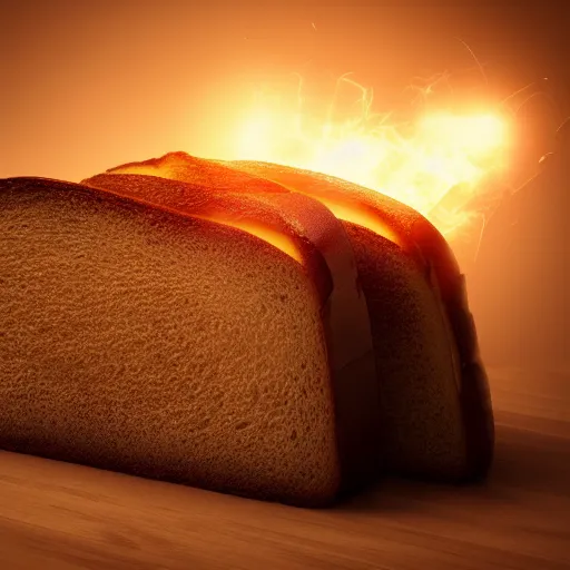 Prompt: octane render of a piece of toast lit from behind, volumetric lighting, cinematic, art house film, lens flare