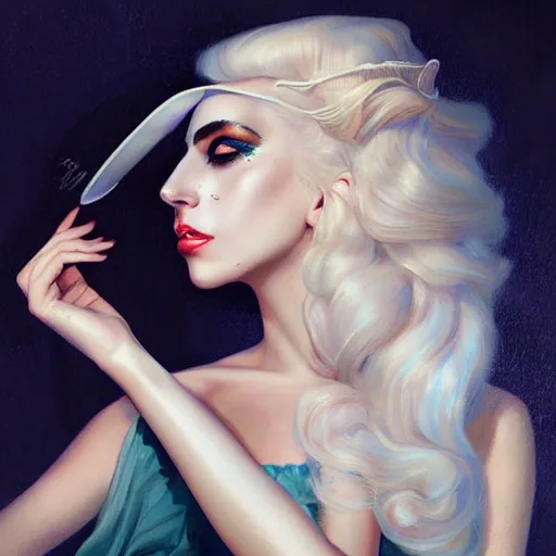 Prompt: a portrait of lady gaga by charlie bowater and anna dittmann and gil elvgren.