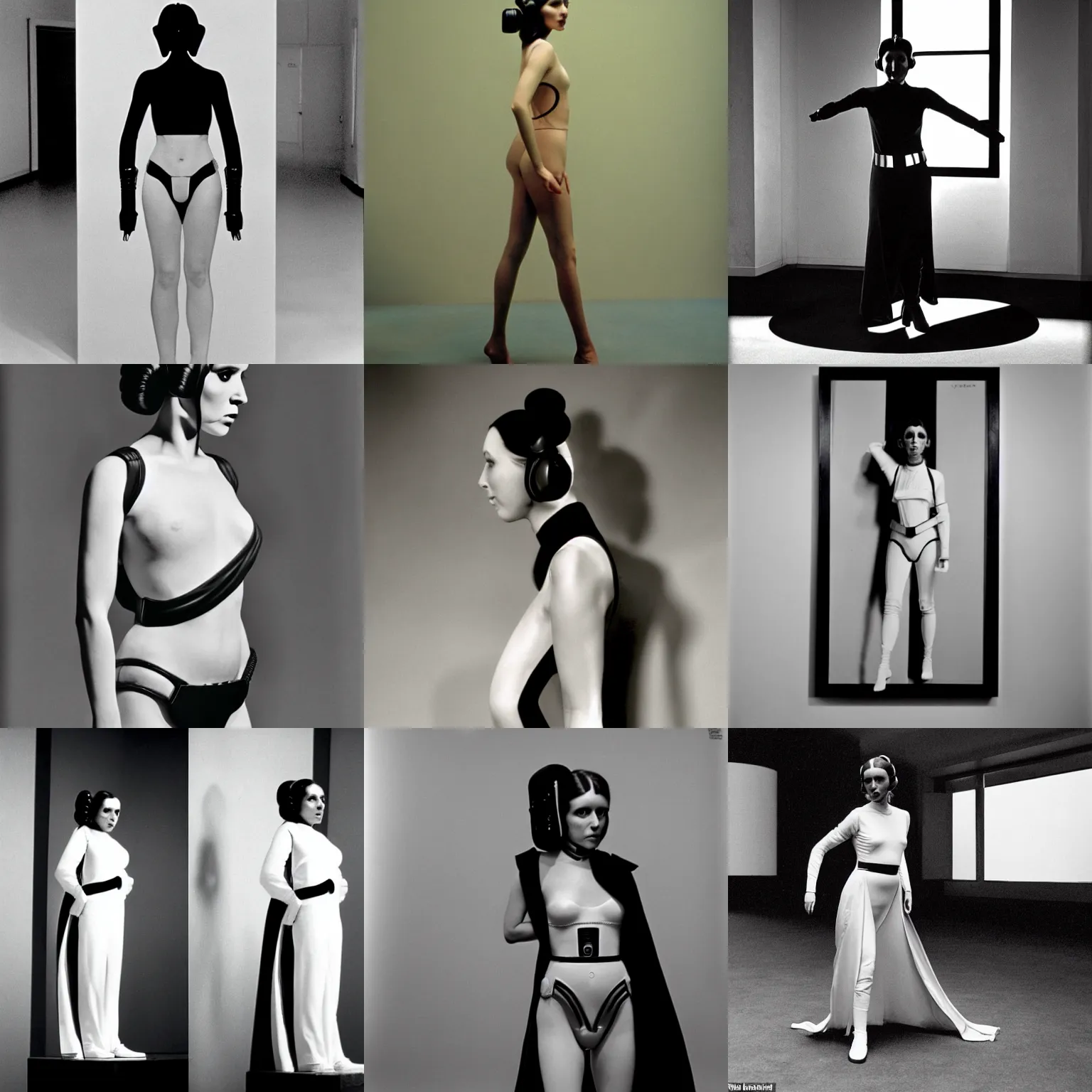 Prompt: a full body model photograph of princess leia by hartmut newton