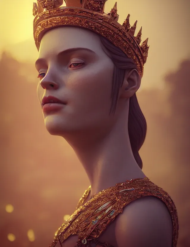 Image similar to blurred background. close-up portrait of a goddess in crown, by Artem Chebokha by Anka Zhuravleva and Alena Aenami, Atey Ghailan, octane render, unreal engine, cinematic counter light, high detail, octane render, 4k