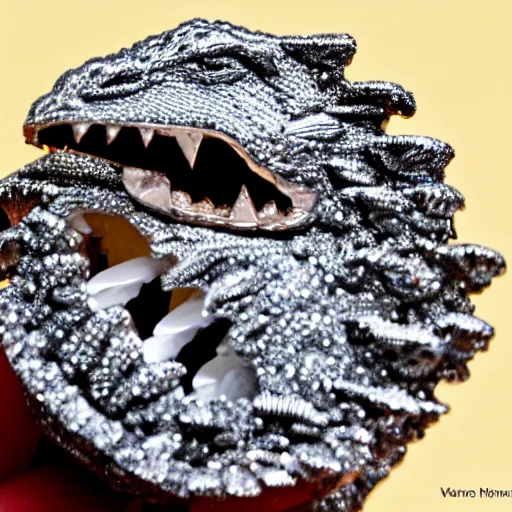 Prompt: godzilla eating diamonds, 5 5 mm