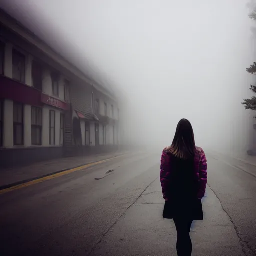 Image similar to girl in a creepy foggy town