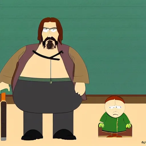 Image similar to the dude from the big lebowski as south park character