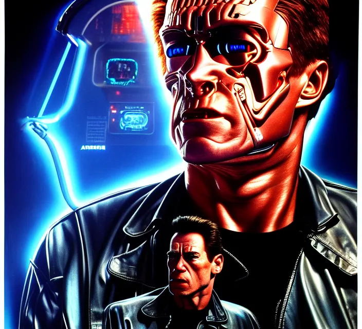 Image similar to Terminator in holograms of alien artifacts, electrical case display, total recall tech, , ultrarealistic, dramatic lighting, electrical details, high details, 4k, 8k, best, accurate, trending on artstation, artstation, photorealism, ultrarealistic, digital painting, style of Tristan Eaton Stanley Artgerm and Hajime Sorayama, Caravaggio, Boris Vallejo