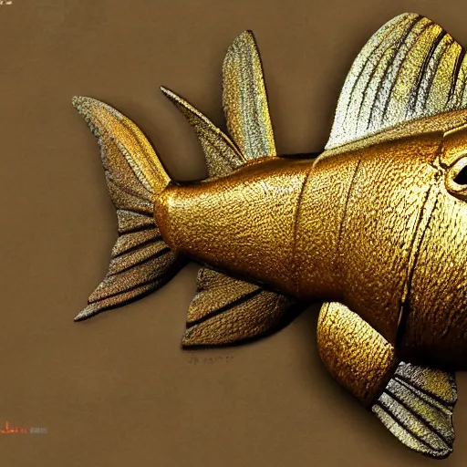 Prompt: esteemed ancient fish golden, anime style