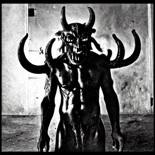 Prompt: old black and white photo of a demon, highly detailed