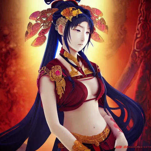 Image similar to portrait of yang guifei the vessel of cthugha, anime fantasy illustration by tomoyuki yamasaki, kyoto studio, madhouse, ufotable, square enix, cinematic lighting, trending on artstation