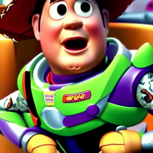 Prompt: a screenshot of Danny Devito in Toy Story (1995)