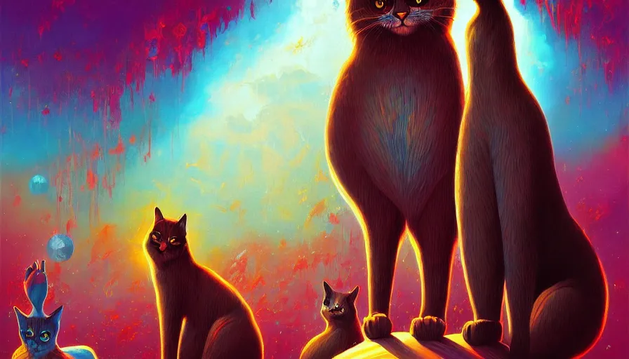 Image similar to artwork of really tall sitting cats by anato finnstark, by karol bak, by lisa frank, brush strokes, 4 k resolution