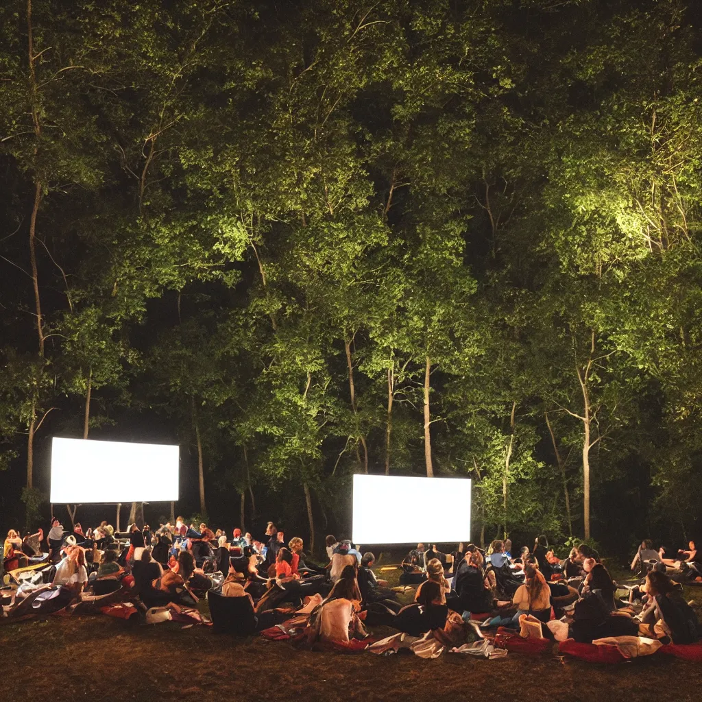 Image similar to outdoor cinema in the forest at night