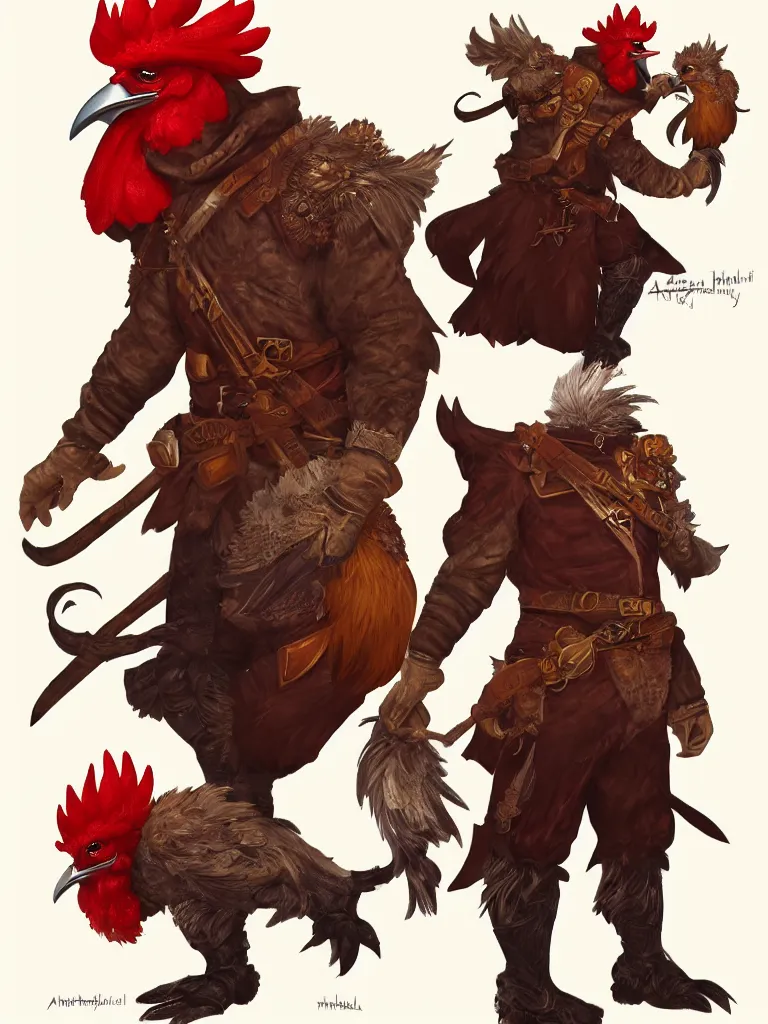 Prompt: anthropomorphic rooster man dressed as a fantasy ranger by alex horely orlandelli, fantasy, artstation, d & d, smooth, illustration