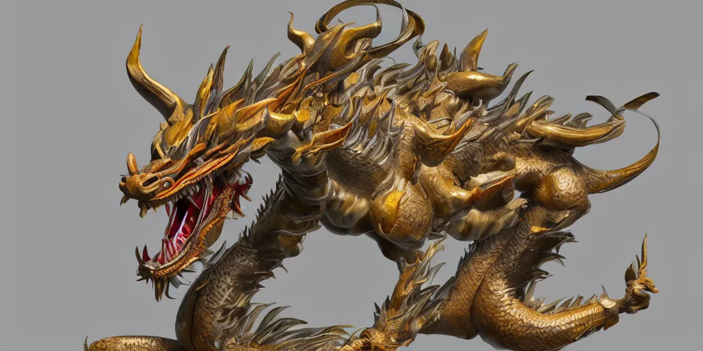 Prompt: a full body chinese dragon, close up, 3 d model, unreal engine 5, sharp focus, detailed matted painting, 4 k, epic lighting, artstation, by keita okada