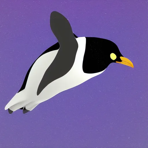 Image similar to “Penguin flying on a rocket, digital art, award winning”