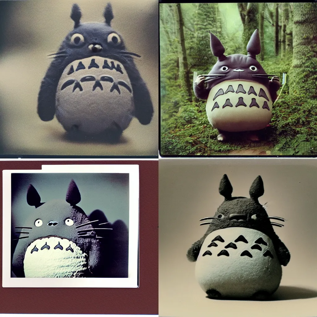 Prompt: Polaroid photo of a real life totoro, award winning