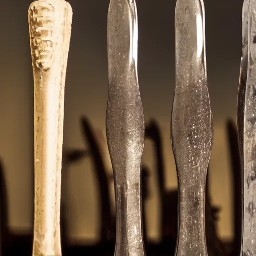 Prompt: medieval toothbrush, dramatic light, reflective, clear, museum exposition