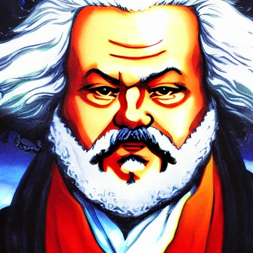 Image similar to beautiful amazing anime portrait painting of karl marx. by koyoharu gotouge, kohei horikoshi, tatsuya endo, satoshi kon