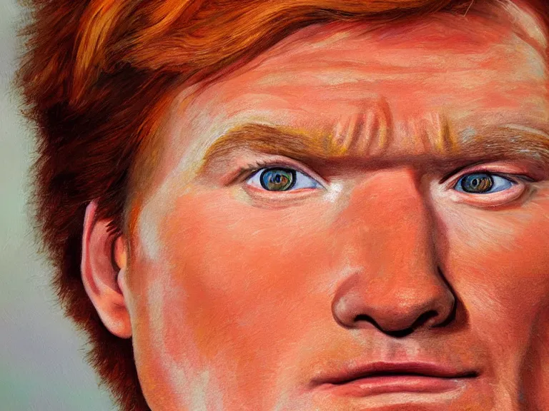 Image similar to close - up portrait of conan o'brien, painting by jose malhoa, high detail, high resolution