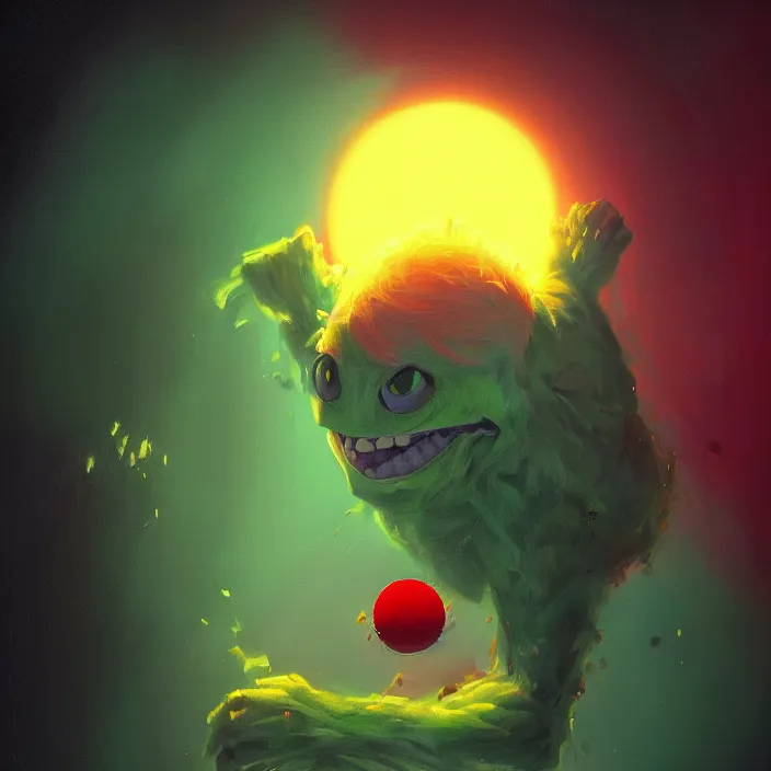 Image similar to cinematic portrait of a cute tennis ball monster in the abyss of space, chalk, masterpiece, trending on artstation, featured on pixiv, cinematic composition, dramatic pose, beautiful lighting, sharp details, hyper - detailed, hd, hdr, 4 k, 8 k, art by basil gogos