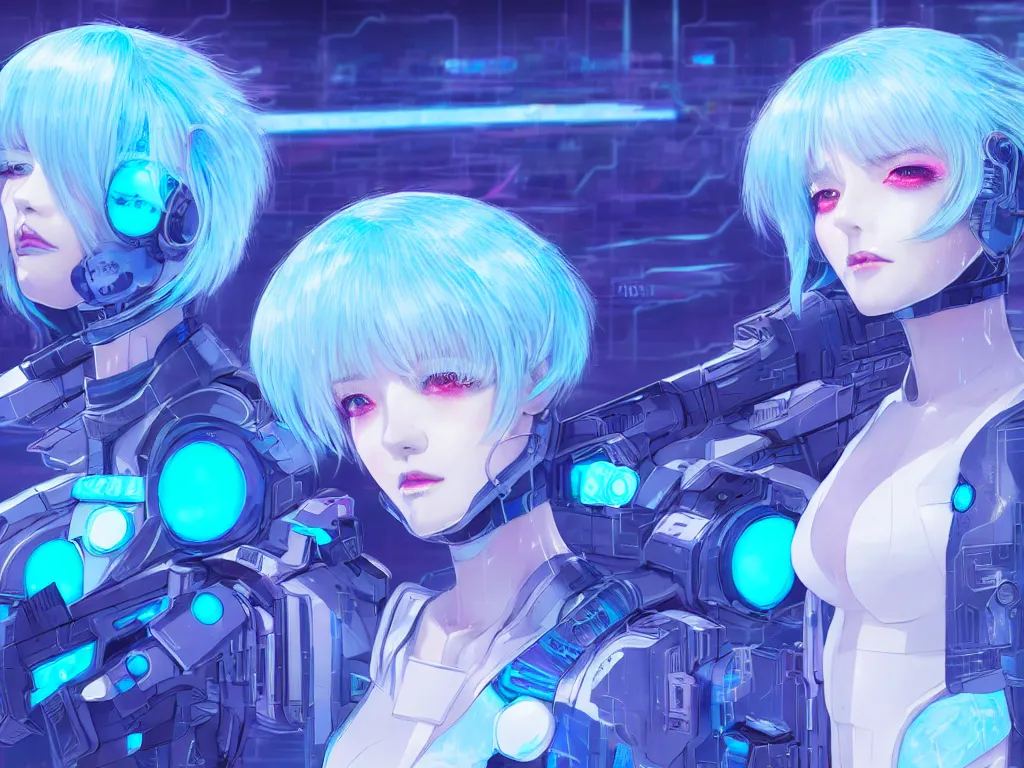 Image similar to portrait light blue hair anime visual futuristic female cyber airforce, on cyberpunk neon light tokyo rooftop, ssci - fi and fantasy, intricate and very beautiful, human structure, concept art by kyoto studio, sharp focus, anime fantasy illustration by rossdraws and magali villeneuve and liya nikorov and luxearte, frostine engine