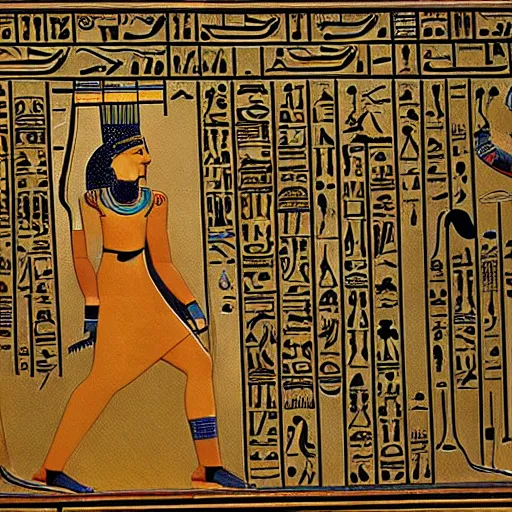 Image similar to hieroglyphs depicting cleopatra using a mobile phone