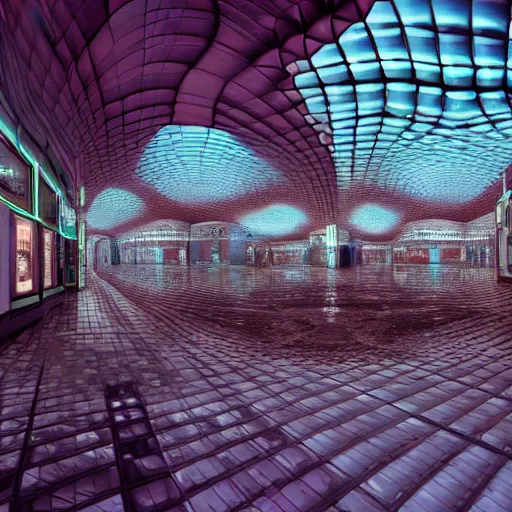 Prompt: hyperrealism computer simulation visualisation of parallel universe mall in surreal scene from art house movie from future by caravaggio rendered in mandelbulb 4 d and blender and octane render