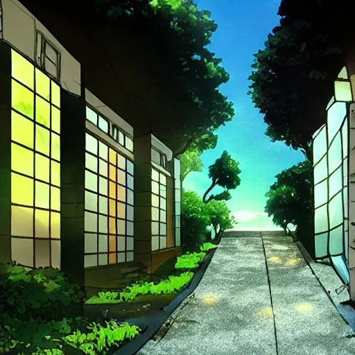 Image similar to anime tokyo school nature. beautiful lighting