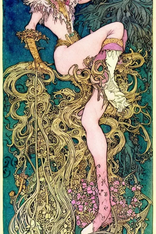 Image similar to puss in boots, fantasy art, trending on artstation, sleeping beauty fairytale, art by hans zatzka and walter crane and kay nielsen, watercolor illustration,