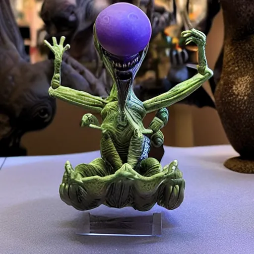 Prompt: alien sculpture toy on display