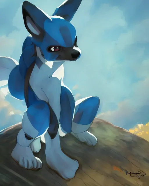 Image similar to lucario, full shot, atmospheric lighting, detailed face, by makoto shinkai, stanley artger m lau, wlop, rossdraws, james jean, andrei riabovitchev, marc simonetti, krenz c