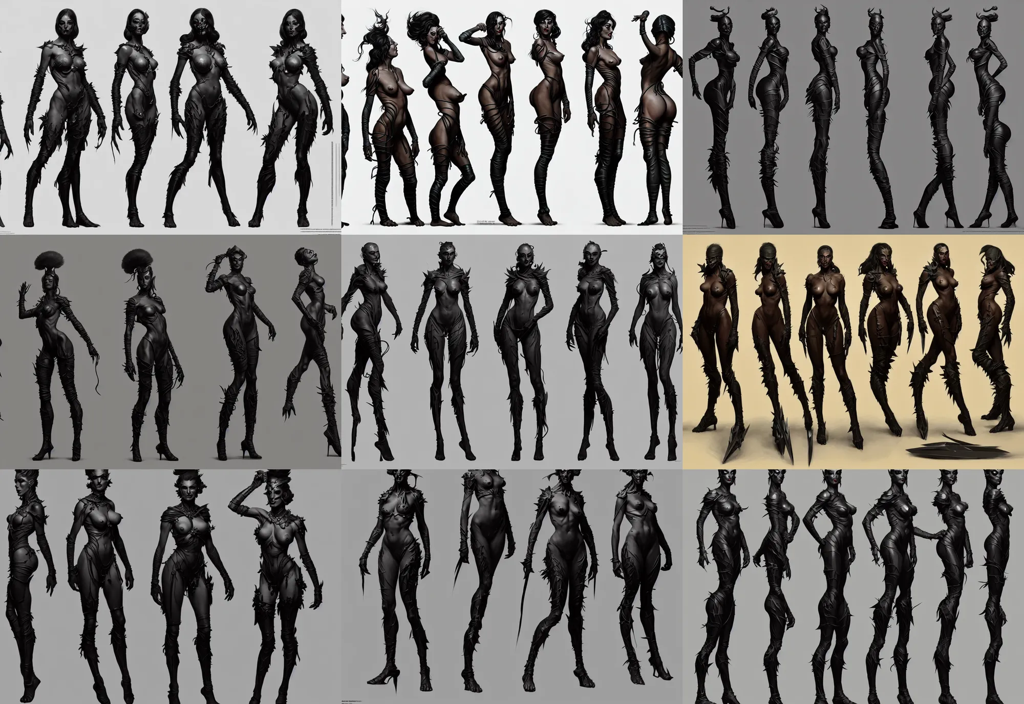 Image similar to three views game character design by illustrator of riot games, donato giancola and greg rutkowski. just one lonely black tape project show attctive showgirl!! full body!! future head set. contour light effect!! 8 k. stage light. octane render. sharp edge. ultra clear detailed