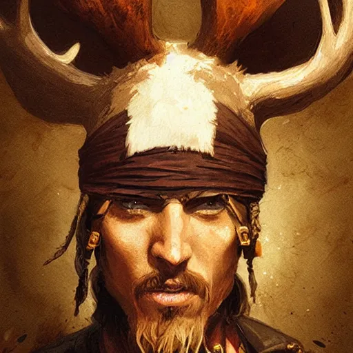 Image similar to pirate with moose head by greg rutkowski