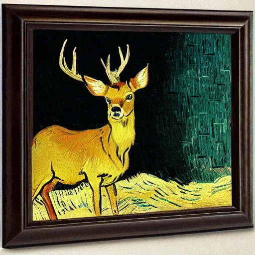 Image similar to deer writing a book painted by vincent van gogh