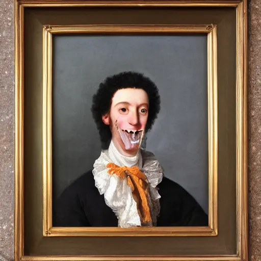 Image similar to Portrait of my teeth, soft rainbow, painting by Batoni, sad muppet eyes