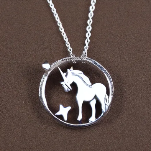 Image similar to a lovely silver unicorn necklace pendant