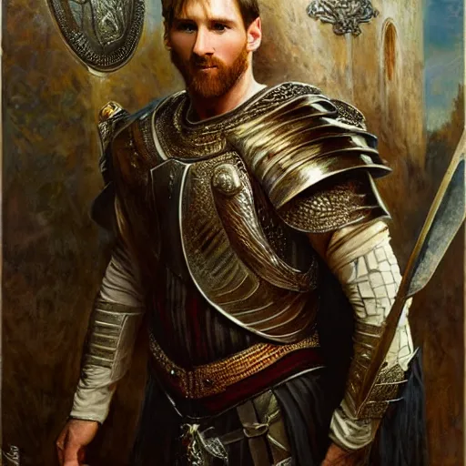 Prompt: attractive lionel messi as attractive king arthur pendragon, natural lighting, high quality, very detailed painting, by gaston bussiere, donato giancola, j. c. leyendecker