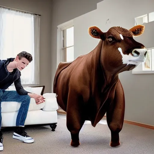 Image similar to epic move poster cow sitting on couch with tom holland