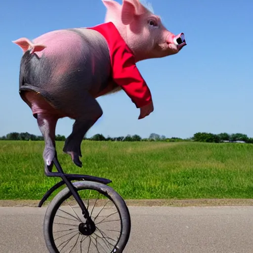 Image similar to pig riding a unicycle