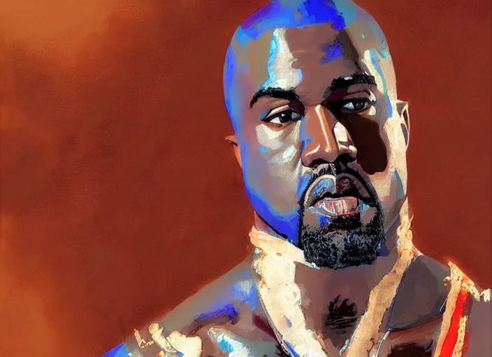 Image similar to a highly detailed beautiful portrait of kanye west as kratos, by gregory manchess, james gurney, james jean