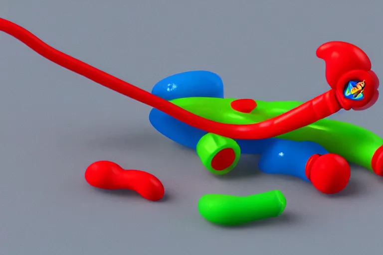 Prompt: product photo of toy crack pipe made by fisher price, colorful plastic, high quality, intricate detail, realistic textures, octane render, unreal engine 5, hyperrealism