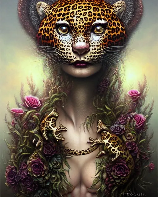 Image similar to a detailed portrait of dreampunk princess leopard crocodile hybrid mix beautiful! floral by tomasz alen kopera and peter mohrbacher