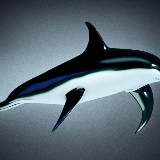 Image similar to futuristic metallic dolphin, black background, chrome, hajime sorayama, octane render, hyper detailed, 4 k