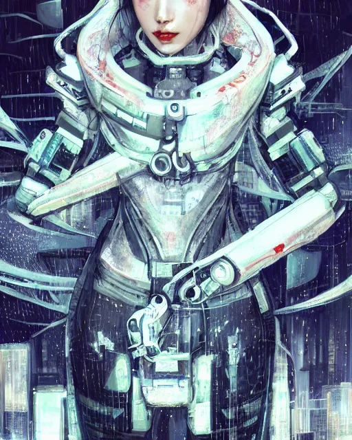 Image similar to a portrait of a cyberpunk geisha mecha, scifi, smooth, intricate sci fi panels made of metal, elegant, highly detailed panel cuts, greeble detail, caustics and refraction, neon glowing eyes, digital painting, artstation, concept art, high tech fantasy, sharp focus, illustration, art by marco plouffe arstation and Riot Studios and Blizzard Studios