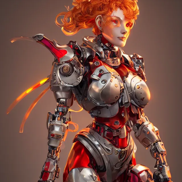 Prompt: studio portrait of lawful good colorful female holy mecha paladin absurdly beautiful, elegant, young sensual red head gravure idol, ultrafine hyperrealistic detailed face illustration by kim jung gi, irakli nadar, intricate linework, sharp focus, bright colors, matte, octopath traveler, unreal engine 5 highly rendered, global illumination, radiant light, intricate environment