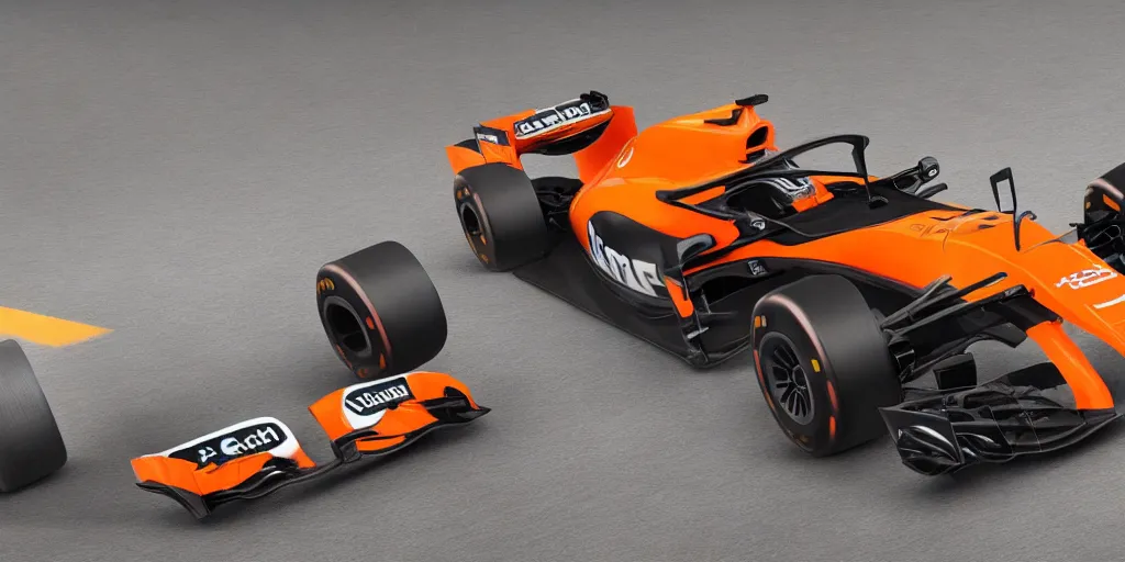 Image similar to McLaren MCL34 F1 car 2021 with Ford Mustang GT 2021 front design. No background, concept art style.