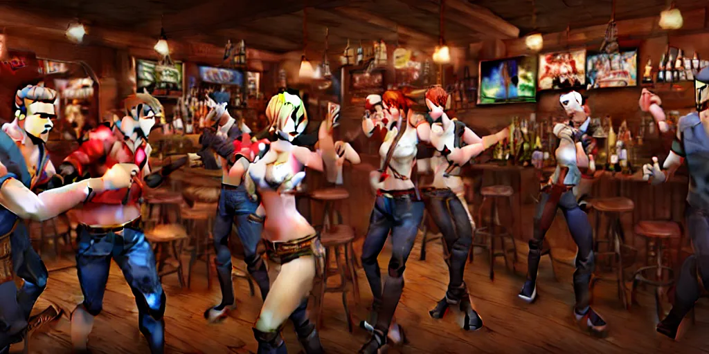 Prompt: a photo of a bar fight inside a pub between cosplayers, leica, detailed faces, accurate faces, 4k, 3D render, hyperrealism, editorial, photorealistic, crisp details, sharp focus, wide angle lens, octane render, caustics